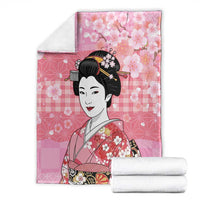 Japanese Geisha Cherry Blossom Blanket Pink Palaka Hawaii Pattern Fusion Design
