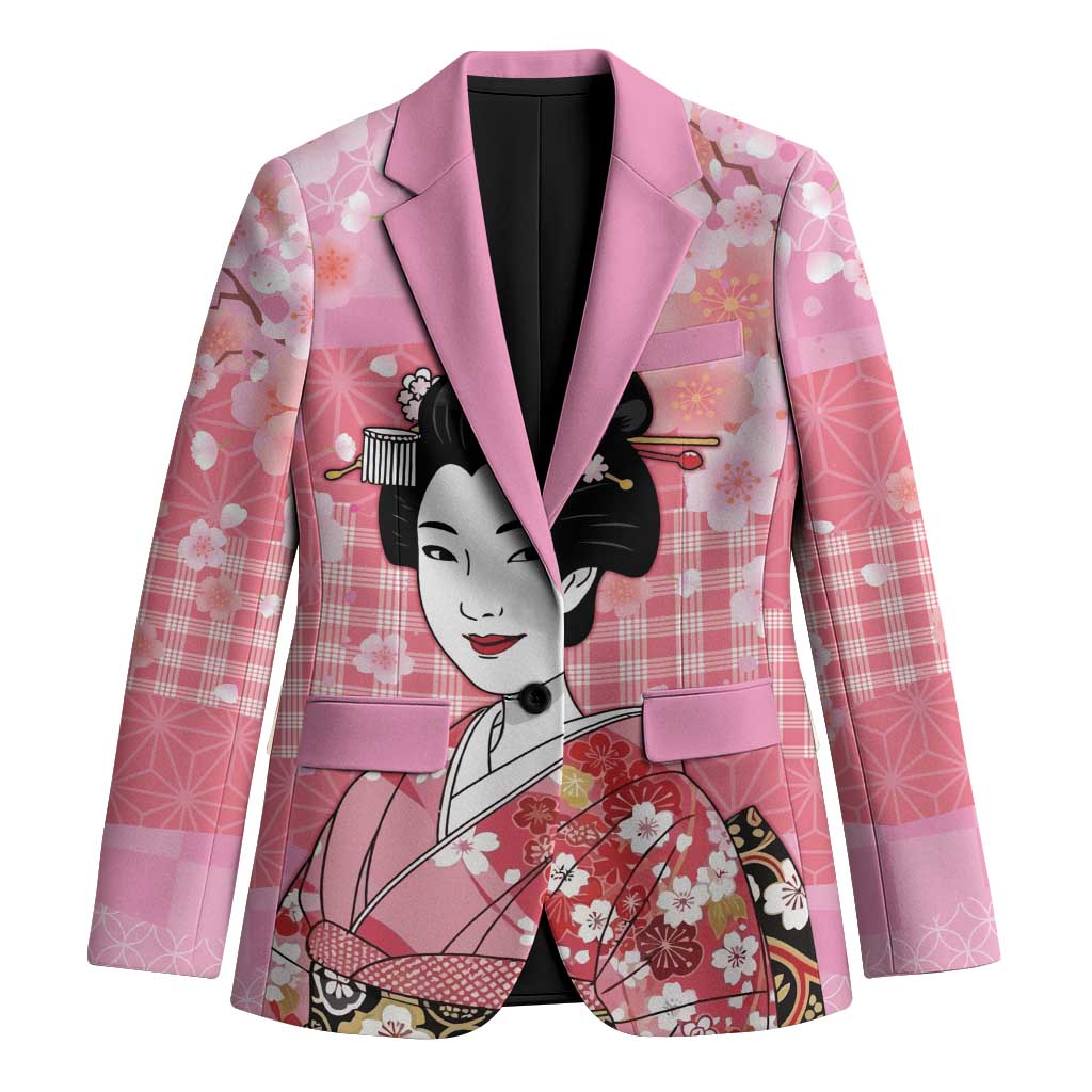 Japanese Geisha Cherry Blossom Blazer Pink Palaka Hawaii Pattern Fusion Design