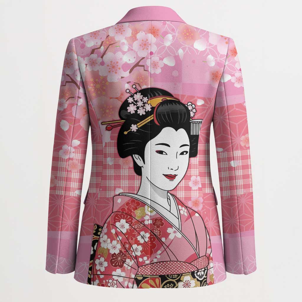 Japanese Geisha Cherry Blossom Blazer Pink Palaka Hawaii Pattern Fusion Design