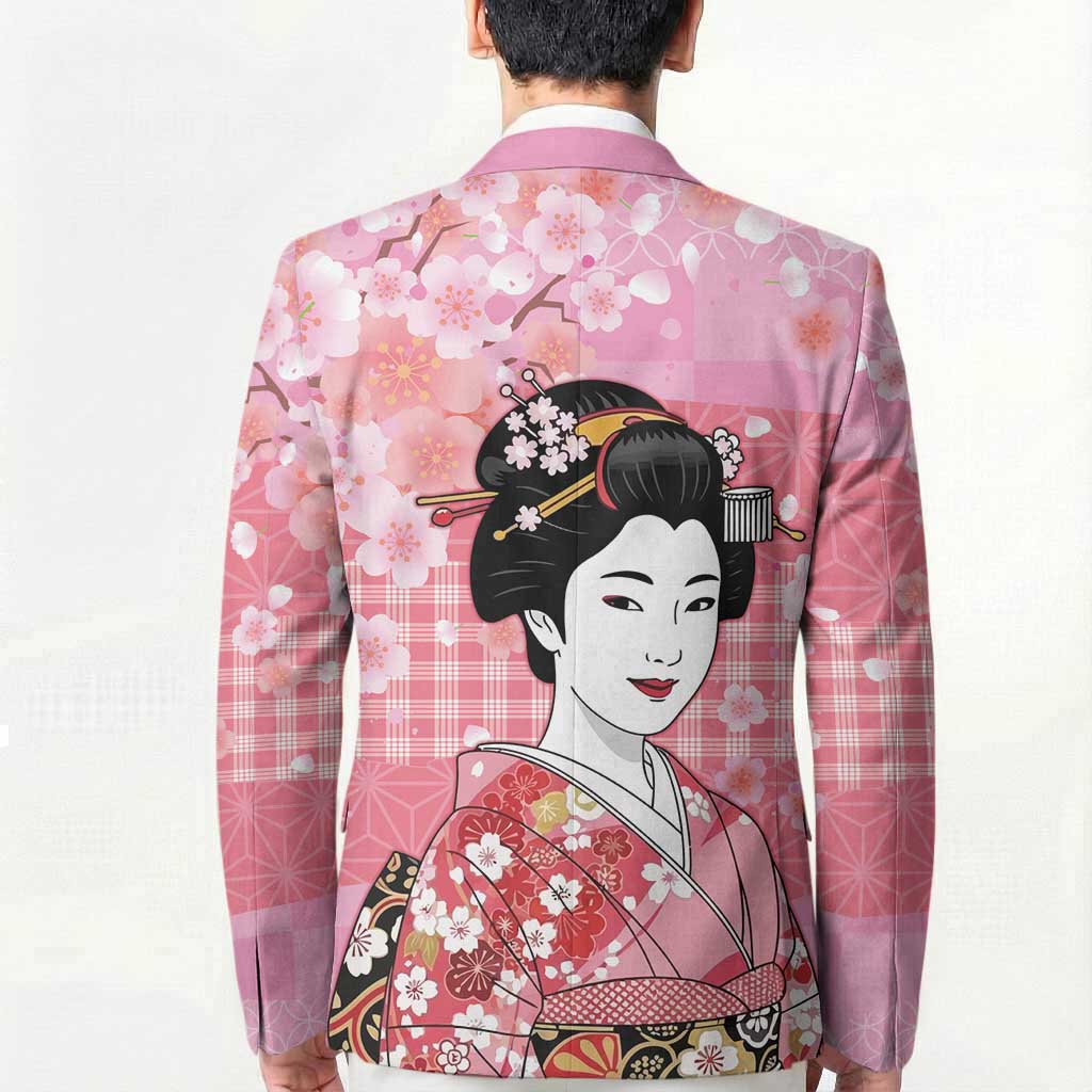 Japanese Geisha Cherry Blossom Blazer Pink Palaka Hawaii Pattern Fusion Design