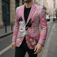 Japanese Geisha Cherry Blossom Blazer Pink Palaka Hawaii Pattern Fusion Design