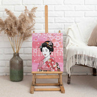 Japanese Geisha Cherry Blossom Canvas Wall Art Pink Palaka Hawaii Pattern Fusion Design