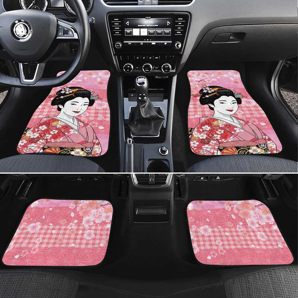 Japanese Geisha Cherry Blossom Car Mats Pink Palaka Hawaii Pattern Fusion Design
