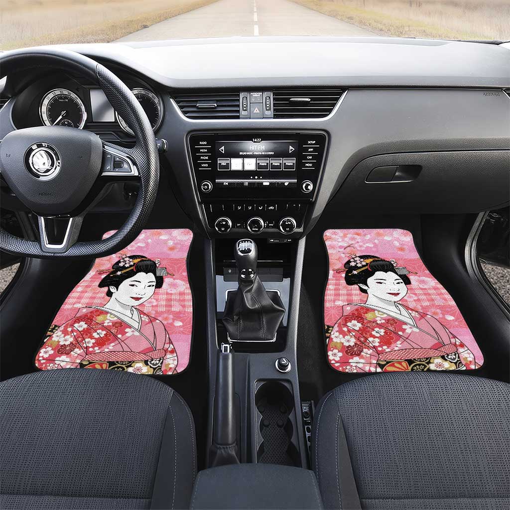 Japanese Geisha Cherry Blossom Car Mats Pink Palaka Hawaii Pattern Fusion Design