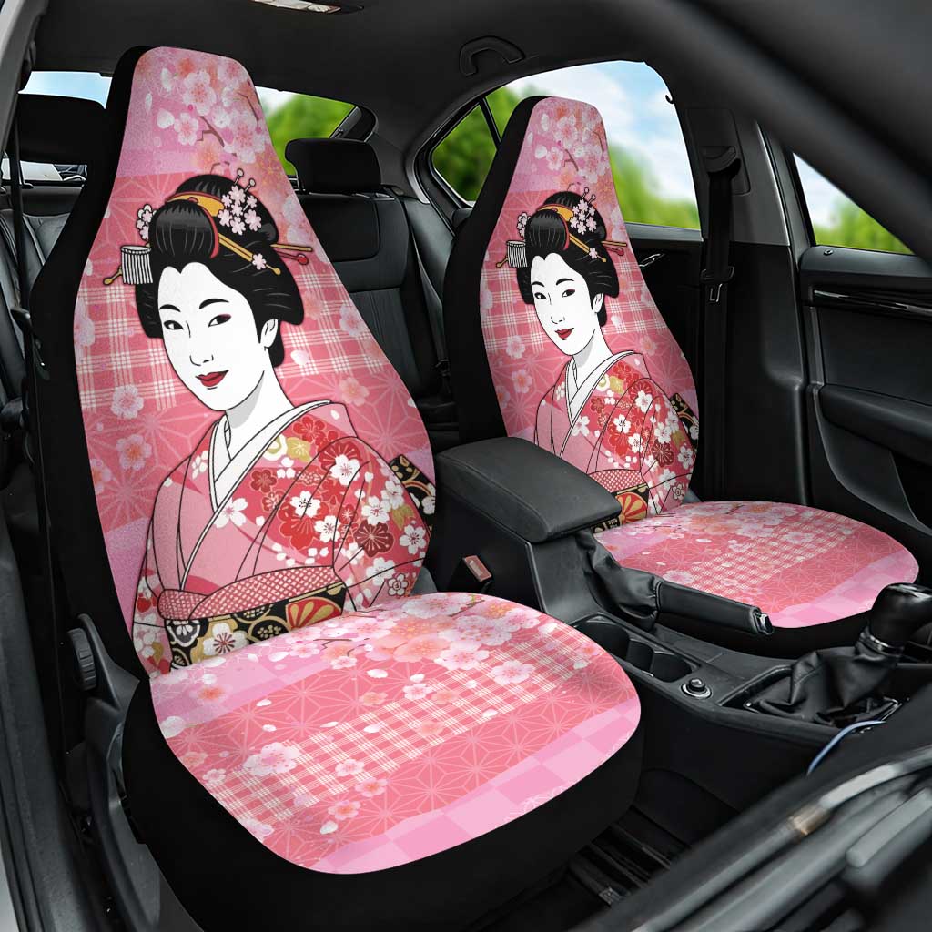 Japanese Geisha Cherry Blossom Car Seat Cover Pink Palaka Hawaii Pattern Fusion Design