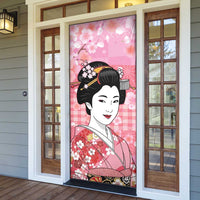 Japanese Geisha Cherry Blossom Door Cover Pink Palaka Hawaii Pattern Fusion Design