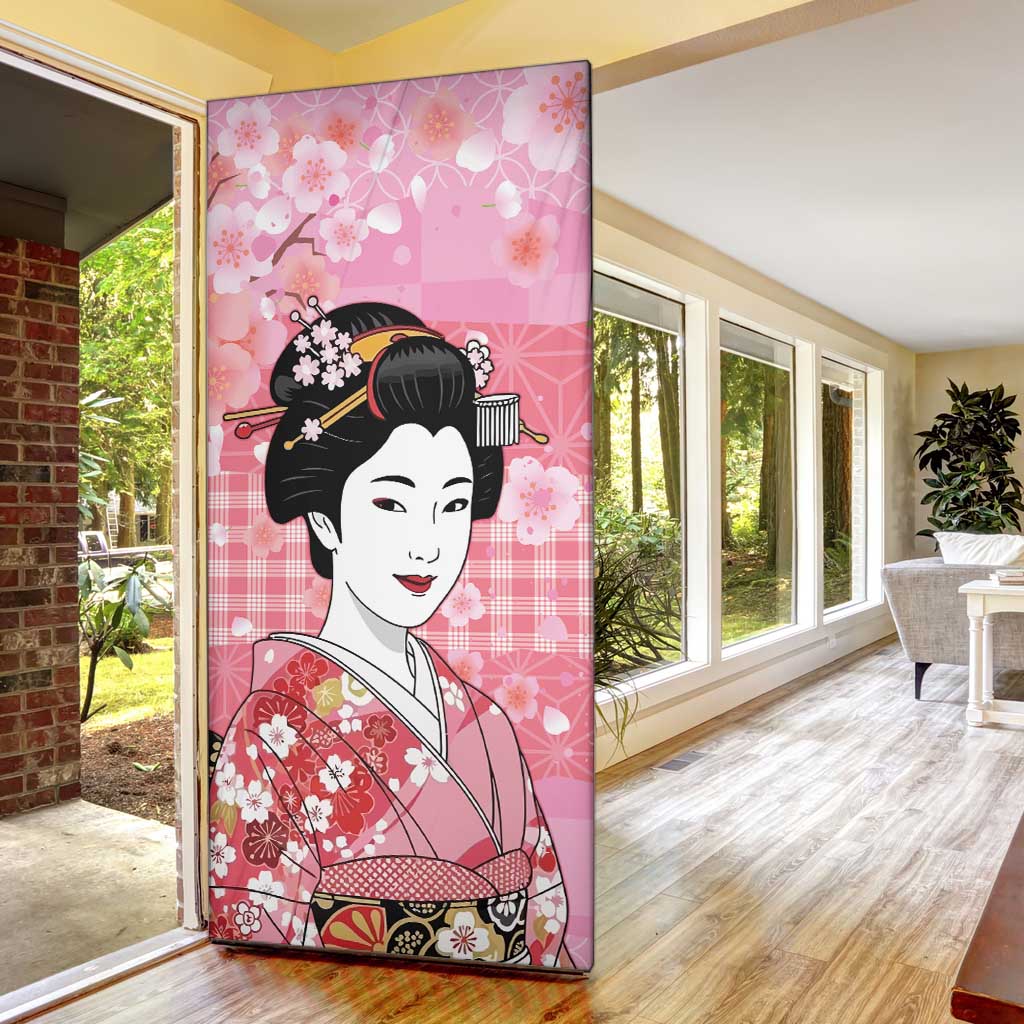 Japanese Geisha Cherry Blossom Door Cover Pink Palaka Hawaii Pattern Fusion Design