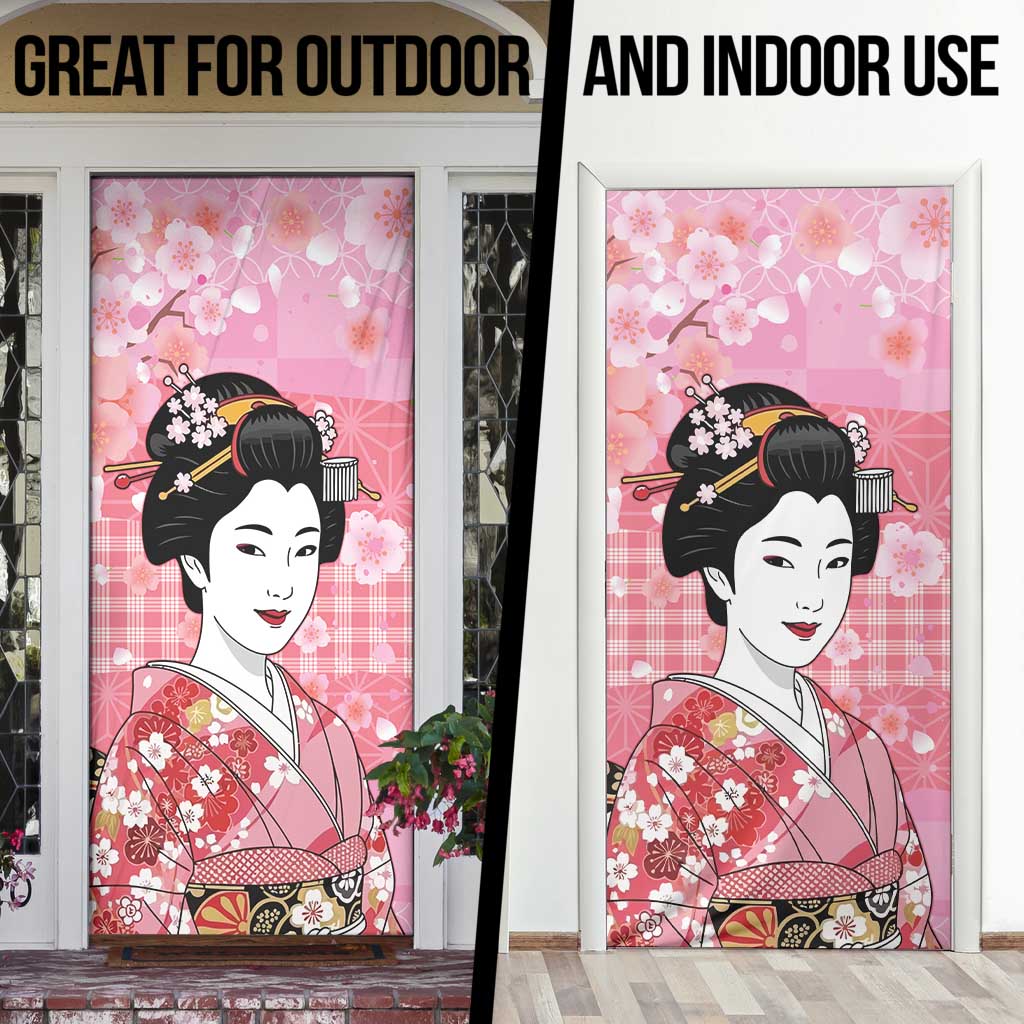 Japanese Geisha Cherry Blossom Door Cover Pink Palaka Hawaii Pattern Fusion Design