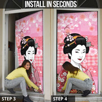 Japanese Geisha Cherry Blossom Door Cover Pink Palaka Hawaii Pattern Fusion Design