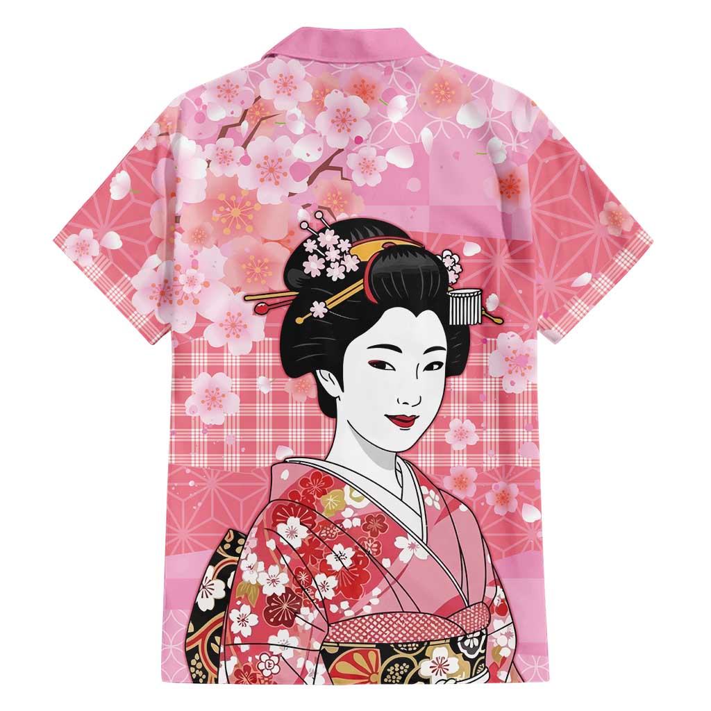 Japanese Geisha Cherry Blossom Family Matching Mermaid Dress and Hawaiian Shirt Pink Palaka Hawaii Pattern Fusion Design