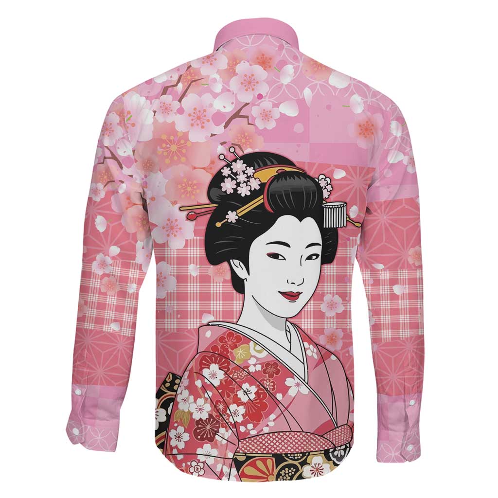 Japanese Geisha Cherry Blossom Family Matching Short Sleeve Bodycon Dress and Hawaiian Shirt Pink Palaka Hawaii Pattern Fusion Design