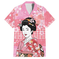 Japanese Geisha Cherry Blossom Hawaiian Shirt Pink Palaka Hawaii Pattern Fusion Design