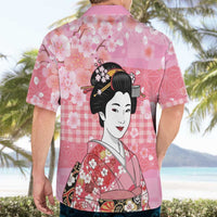 Japanese Geisha Cherry Blossom Hawaiian Shirt Pink Palaka Hawaii Pattern Fusion Design