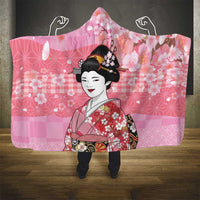Japanese Geisha Cherry Blossom Hooded Blanket Pink Palaka Hawaii Pattern Fusion Design