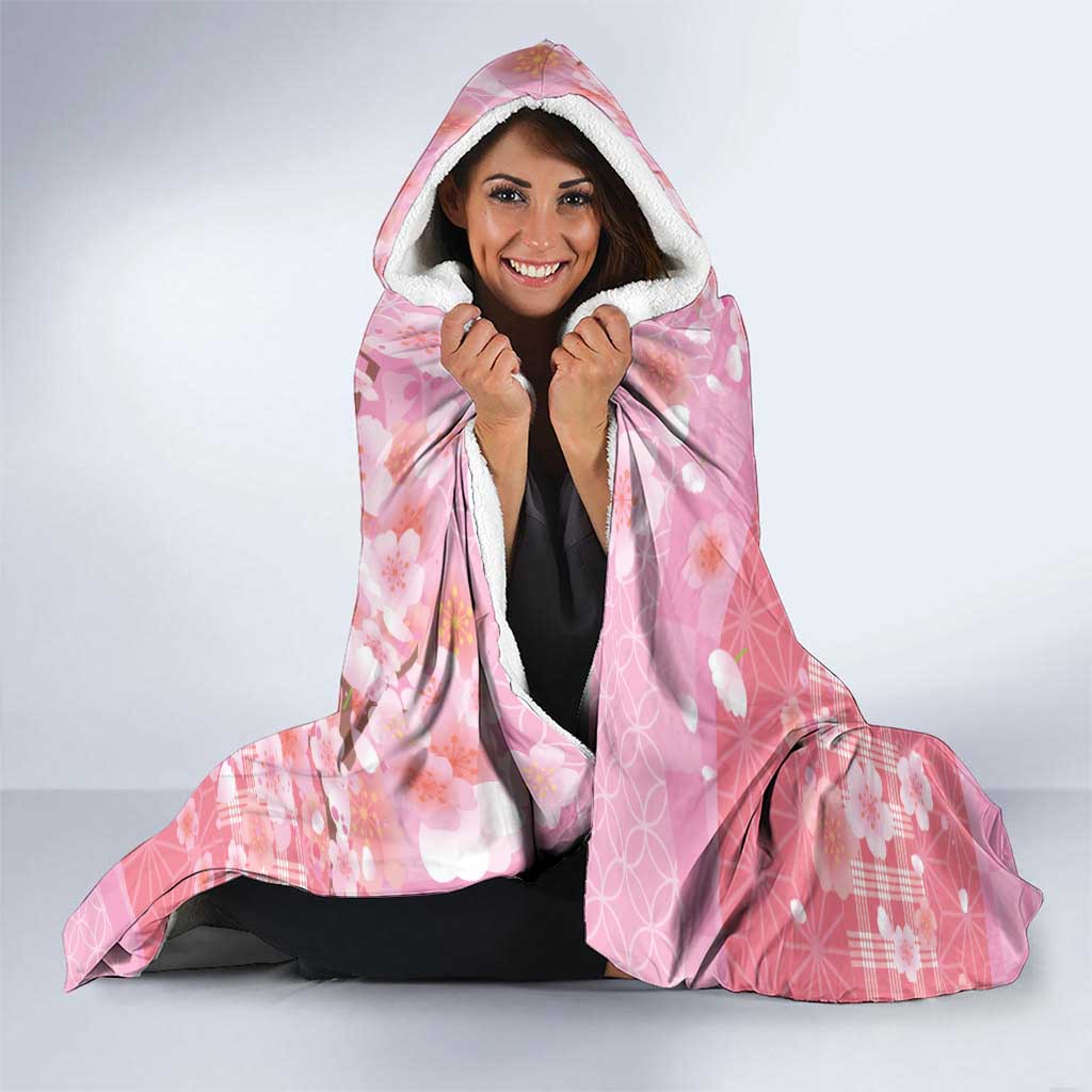Japanese Geisha Cherry Blossom Hooded Blanket Pink Palaka Hawaii Pattern Fusion Design