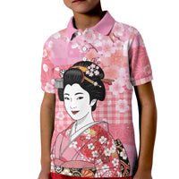 Japanese Geisha Cherry Blossom Kid Polo Shirt Pink Palaka Hawaii Pattern Fusion Design
