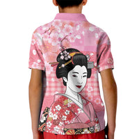 Japanese Geisha Cherry Blossom Kid Polo Shirt Pink Palaka Hawaii Pattern Fusion Design