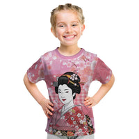 Japanese Geisha Cherry Blossom Kid T Shirt Pink Palaka Hawaii Pattern Fusion Design