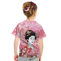 Japanese Geisha Cherry Blossom Kid T Shirt Pink Palaka Hawaii Pattern Fusion Design