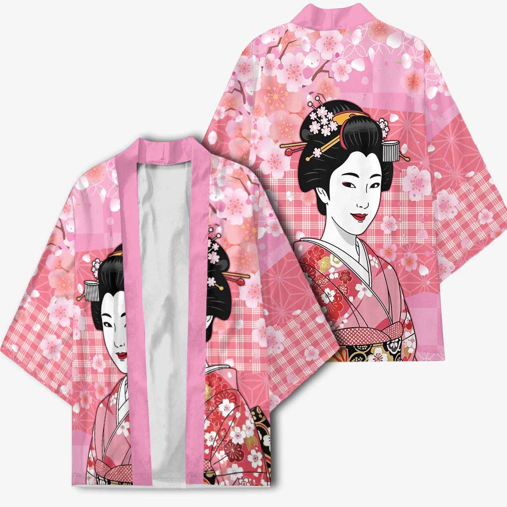 Japanese Geisha Cherry Blossom Kimono Pink Palaka Hawaii Pattern Fusion Design