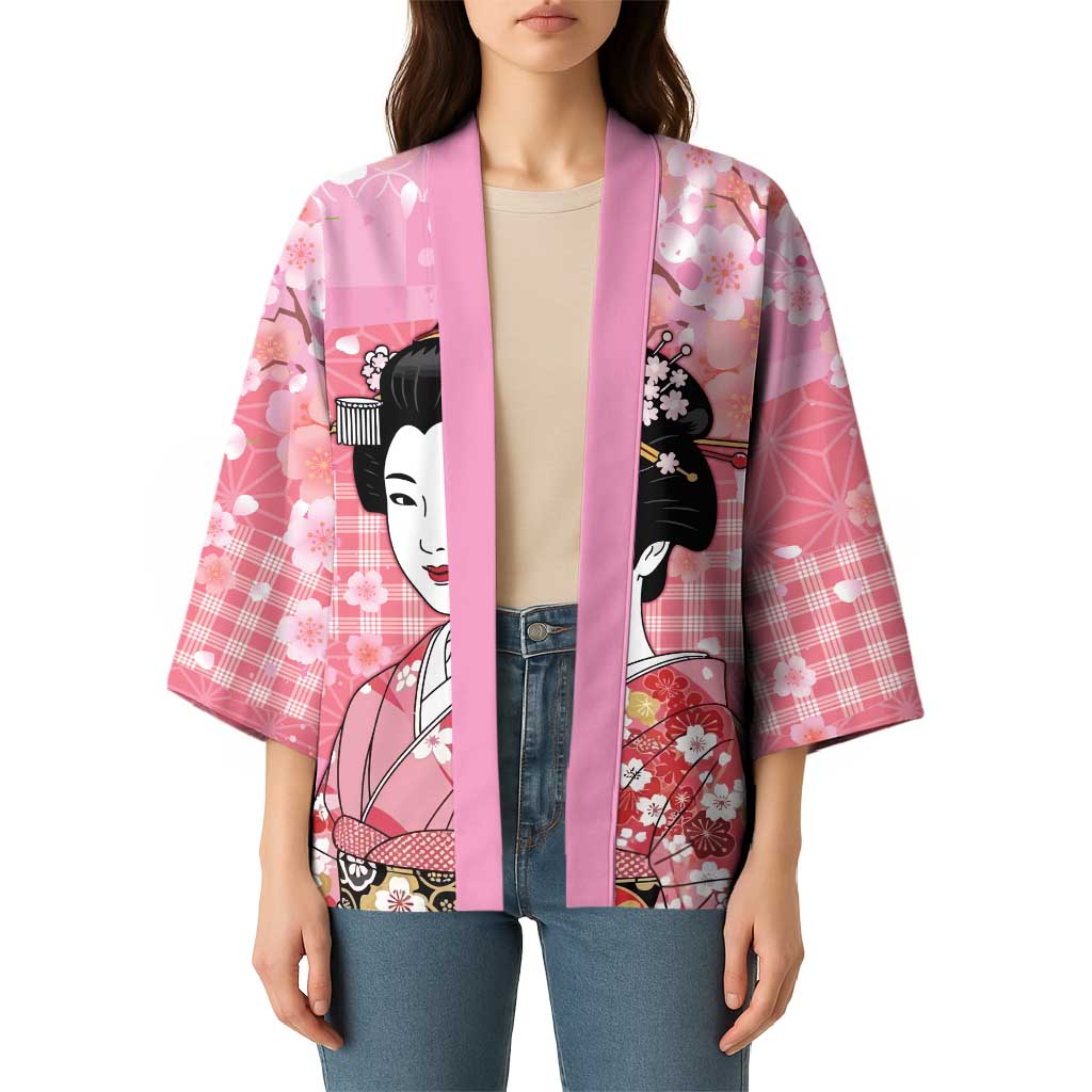 Japanese Geisha Cherry Blossom Kimono Pink Palaka Hawaii Pattern Fusion Design