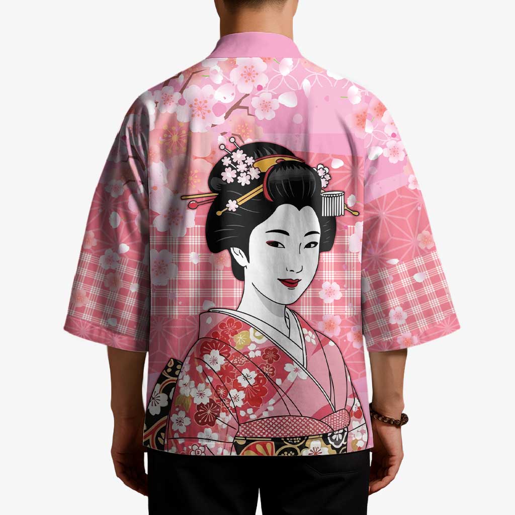 Japanese Geisha Cherry Blossom Kimono Pink Palaka Hawaii Pattern Fusion Design