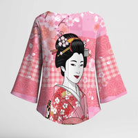 Japanese Geisha Cherry Blossom Kimono Sleeve Blouse Pink Palaka Hawaii Pattern Fusion Design