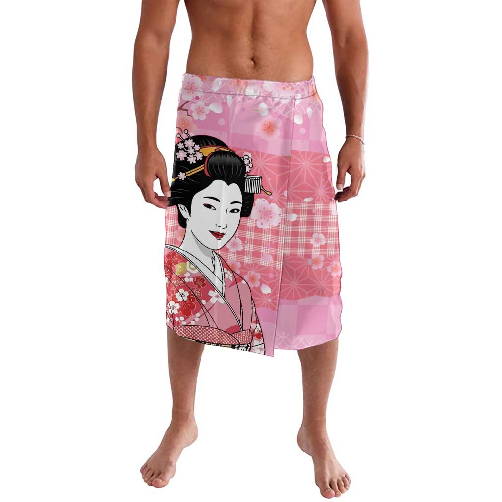 Japanese Geisha Cherry Blossom Lavalava Pink Palaka Hawaii Pattern Fusion Design