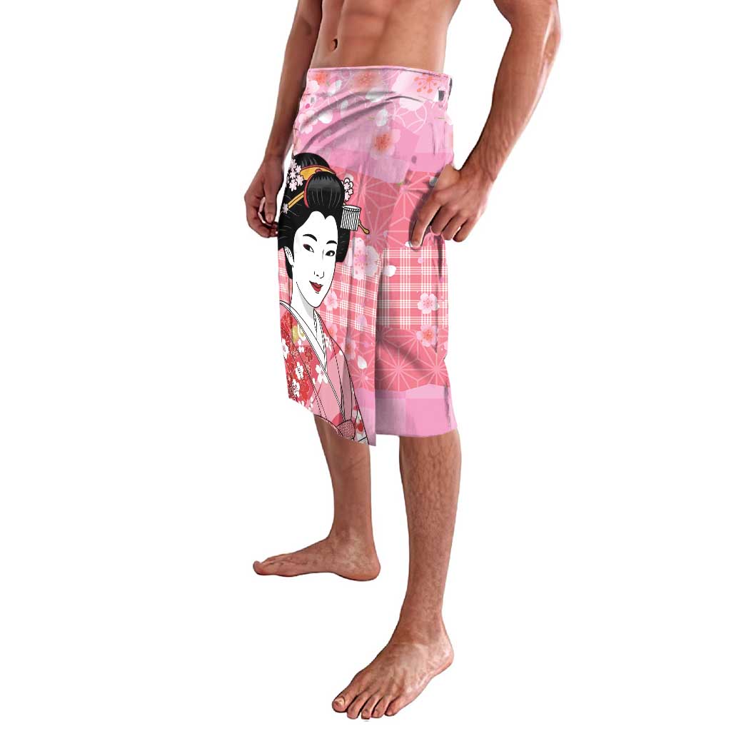 Japanese Geisha Cherry Blossom Lavalava Pink Palaka Hawaii Pattern Fusion Design