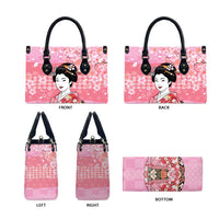 Japanese Geisha Cherry Blossom Leather Bag Pink Palaka Hawaii Pattern Fusion Design