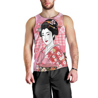 Japanese Geisha Cherry Blossom Men Tank Top Pink Palaka Hawaii Pattern Fusion Design