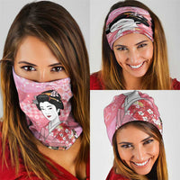 Japanese Geisha Cherry Blossom Neck Gaiter Pink Palaka Hawaii Pattern Fusion Design