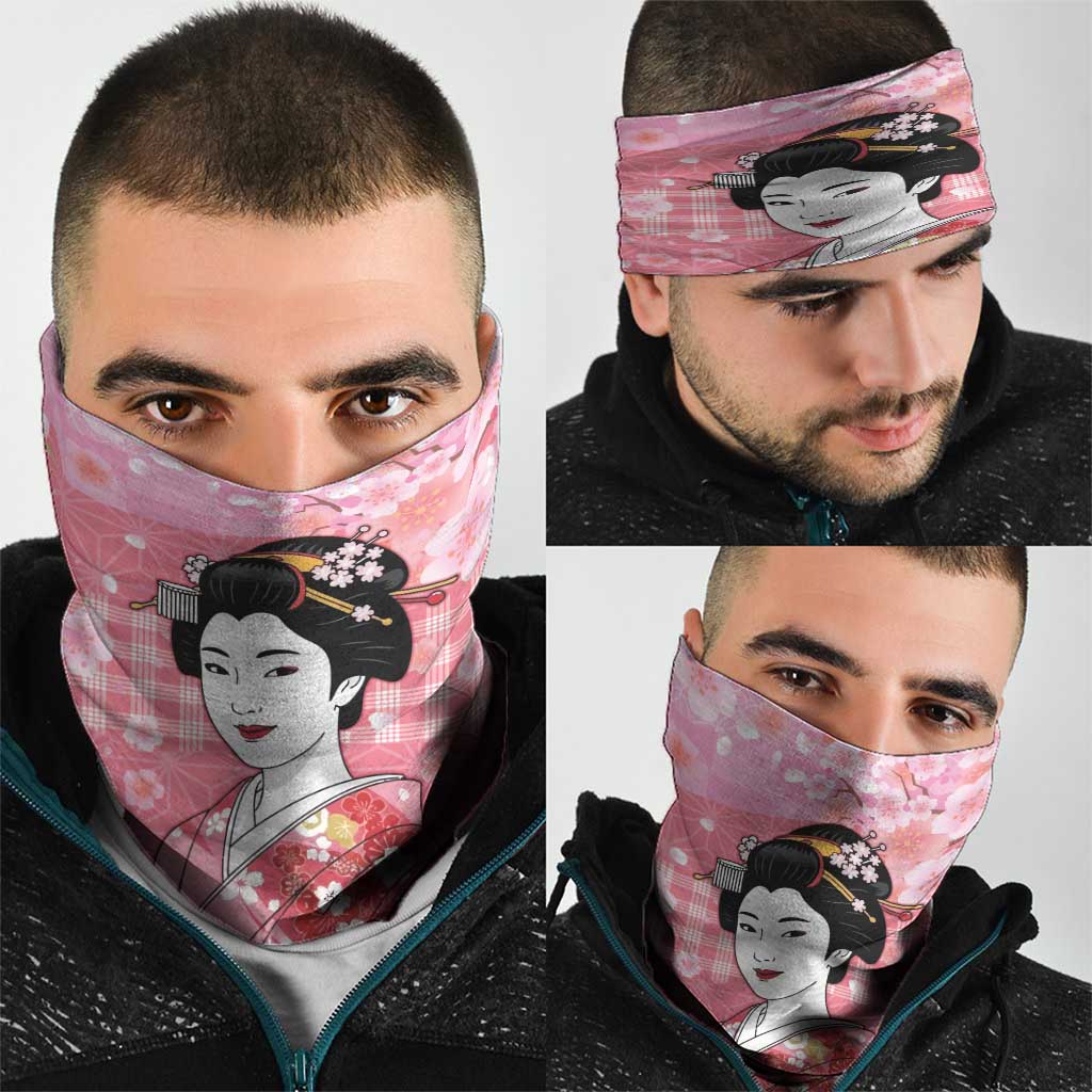 Japanese Geisha Cherry Blossom Neck Gaiter Pink Palaka Hawaii Pattern Fusion Design