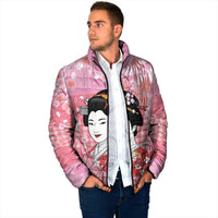 Japanese Geisha Cherry Blossom Padded Jacket Pink Palaka Hawaii Pattern Fusion Design