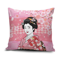 Japanese Geisha Cherry Blossom Pillow Cover Pink Palaka Hawaii Pattern Fusion Design
