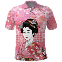 Japanese Geisha Cherry Blossom Polo Shirt Pink Palaka Hawaii Pattern Fusion Design