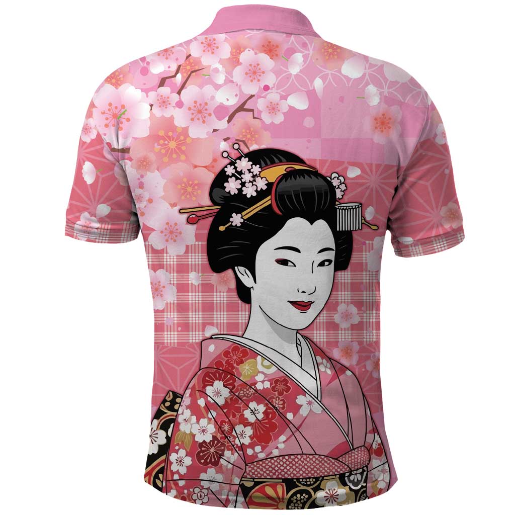 Japanese Geisha Cherry Blossom Polo Shirt Pink Palaka Hawaii Pattern Fusion Design