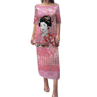 Japanese Geisha Cherry Blossom Puletasi Pink Palaka Hawaii Pattern Fusion Design