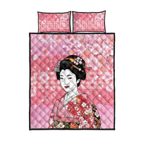 Japanese Geisha Cherry Blossom Quilt Bed Set Pink Palaka Hawaii Pattern Fusion Design
