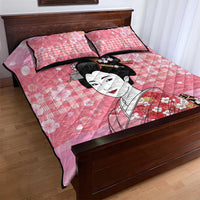 Japanese Geisha Cherry Blossom Quilt Bed Set Pink Palaka Hawaii Pattern Fusion Design