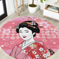 Japanese Geisha Cherry Blossom Round Carpet Pink Palaka Hawaii Pattern Fusion Design