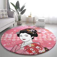 Japanese Geisha Cherry Blossom Round Carpet Pink Palaka Hawaii Pattern Fusion Design