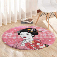 Japanese Geisha Cherry Blossom Round Carpet Pink Palaka Hawaii Pattern Fusion Design