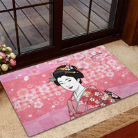 Japanese Geisha Cherry Blossom Rubber Doormat Pink Palaka Hawaii Pattern Fusion Design