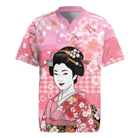 Japanese Geisha Cherry Blossom Rugby Jersey Pink Palaka Hawaii Pattern Fusion Design