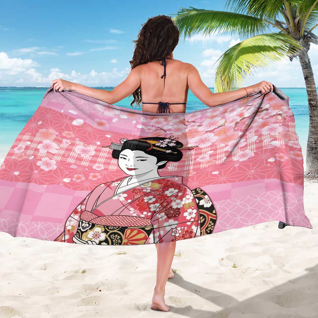 Japanese Geisha Cherry Blossom Sarong Pink Palaka Hawaii Pattern Fusion Design