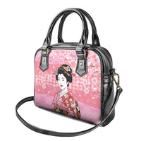 Japanese Geisha Cherry Blossom Shoulder Handbag Pink Palaka Hawaii Pattern Fusion Design