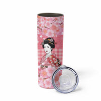Japanese Geisha Cherry Blossom Skinny Tumbler Pink Palaka Hawaii Pattern Fusion Design