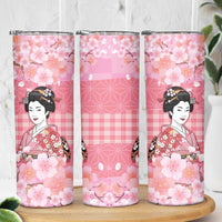 Japanese Geisha Cherry Blossom Skinny Tumbler Pink Palaka Hawaii Pattern Fusion Design