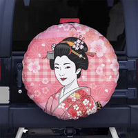 Japanese Geisha Cherry Blossom Spare Tire Cover Pink Palaka Hawaii Pattern Fusion Design